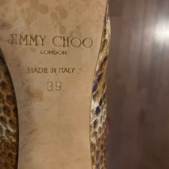 Jimmy Choo Two Tone Embossed Python Leather Platform Pumps - Picture 11 of 12